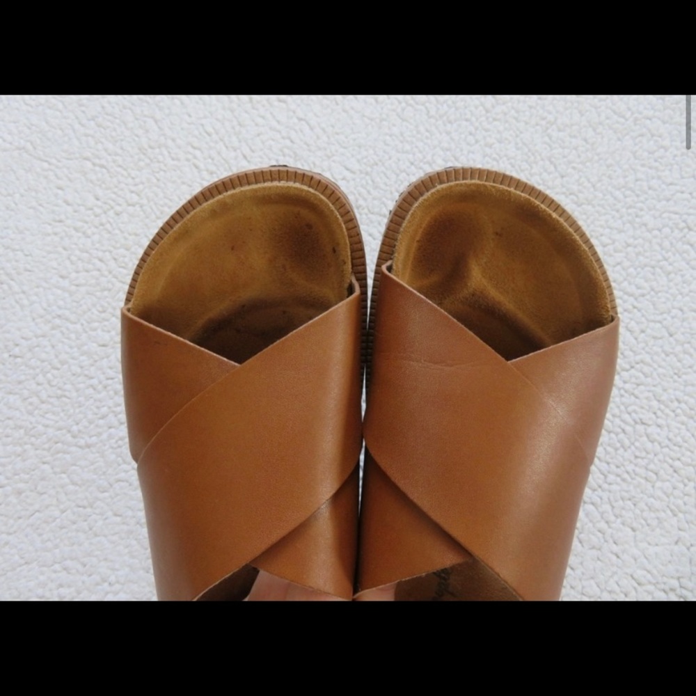 Free People Sidelines Slide Sandal Tan Leather Size 8 / 38